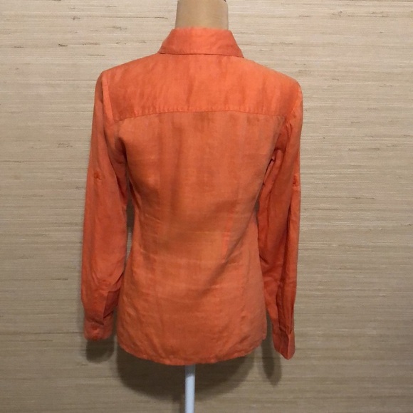 INC International Concepts Women's Orange Button-Down Long Sleeve Linen Shirt 2 - Picture 10 of 12